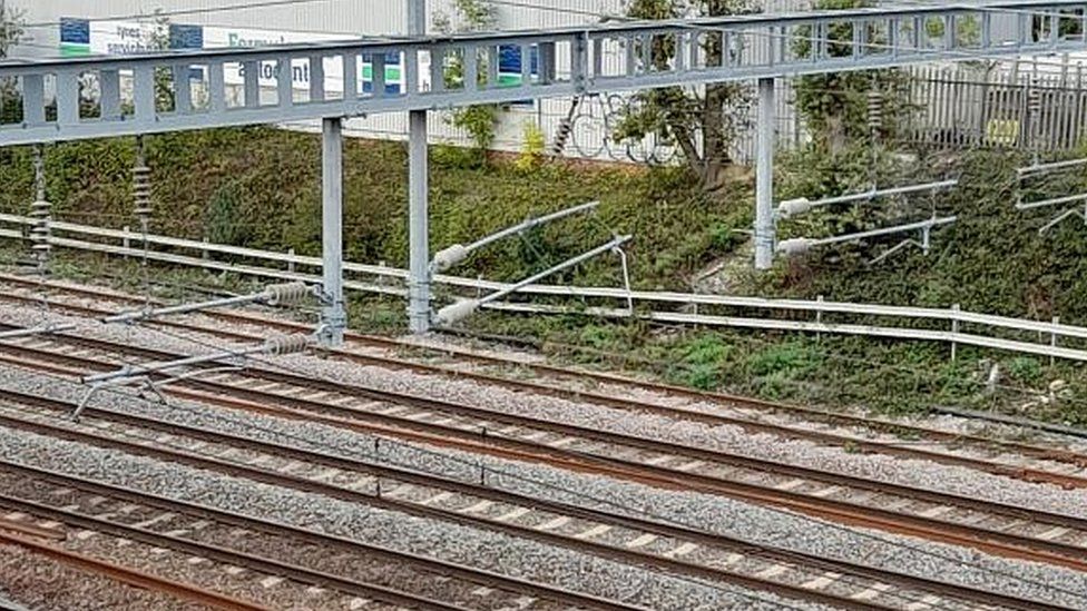 Power lines were damaged at Stevenage station on Tuesday