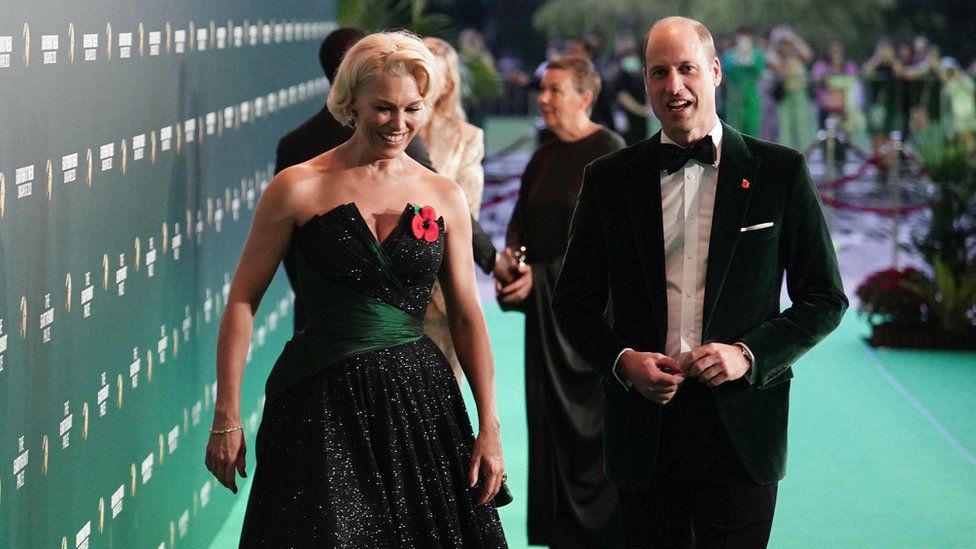 Hannah Waddingham walks with the Prince of Wales as he arrives for the 2023 Earthshot Prize Awards Ceremony, at The Theatre at Mediacorp, Singapore