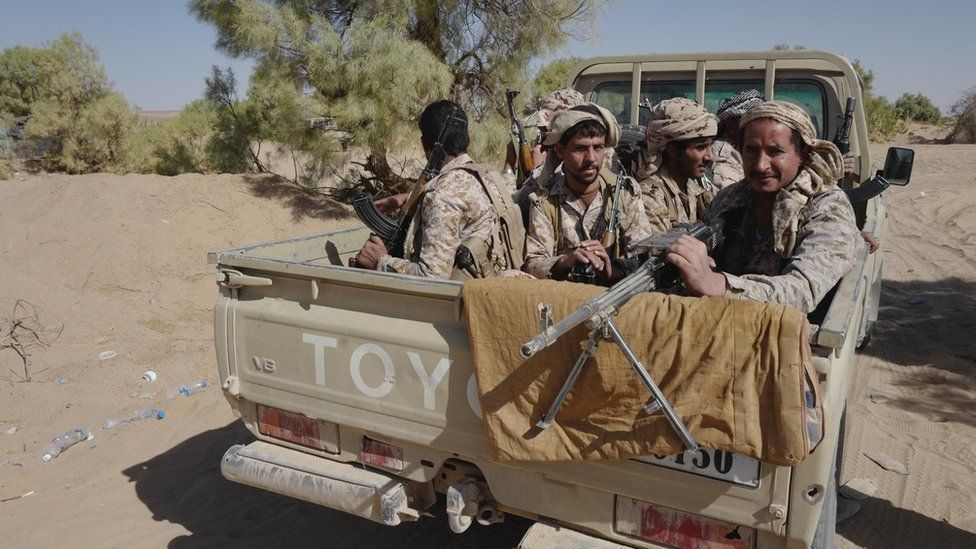 Government of Yemen troops on the Marib front line