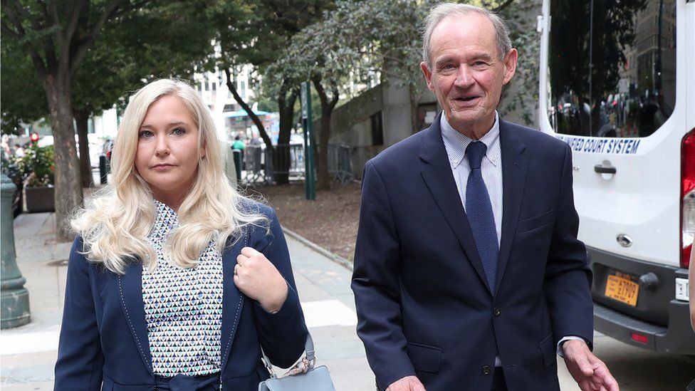 Lawyer David Boies arrives with his client Virginia Giuffre for hearing in the criminal case against Jeffrey Epstein in August 2019