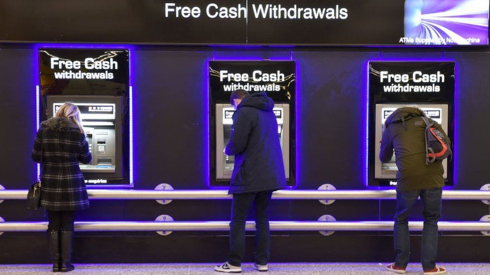 People using cash machines