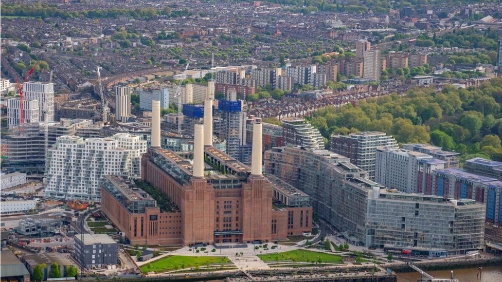 Aerial view of Battersea Power Station and Wandsworth borough