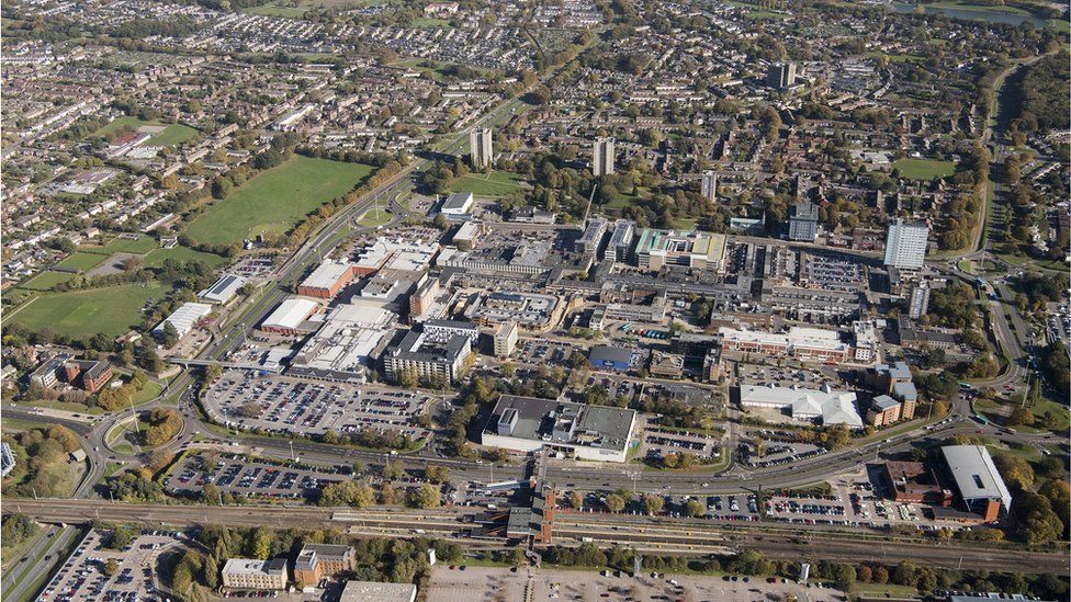 Aerial shot of Stevenage town centre