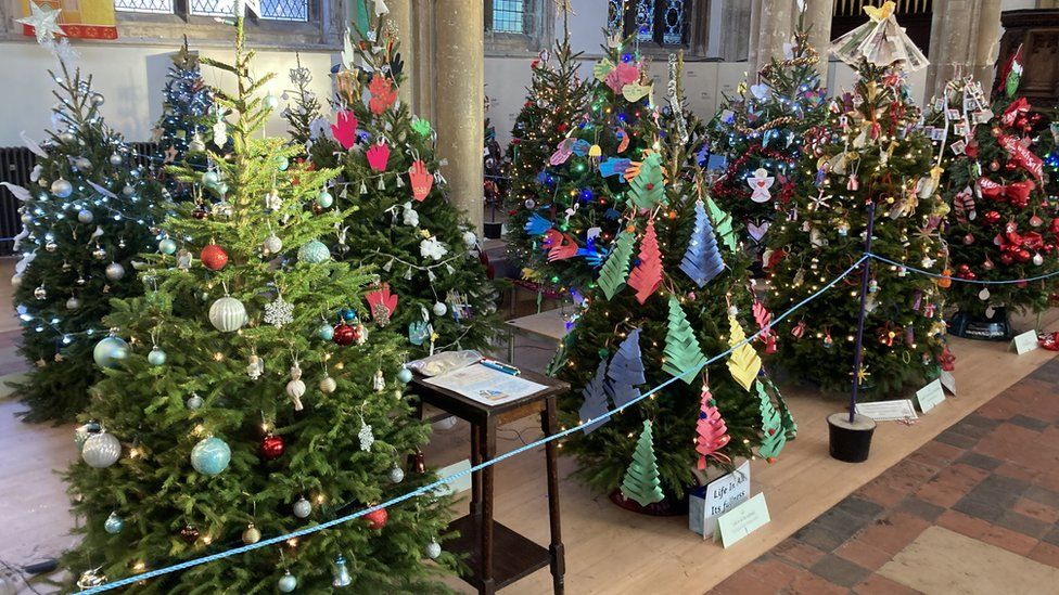 Christmas trees on display at Sudbury Arts Centre
