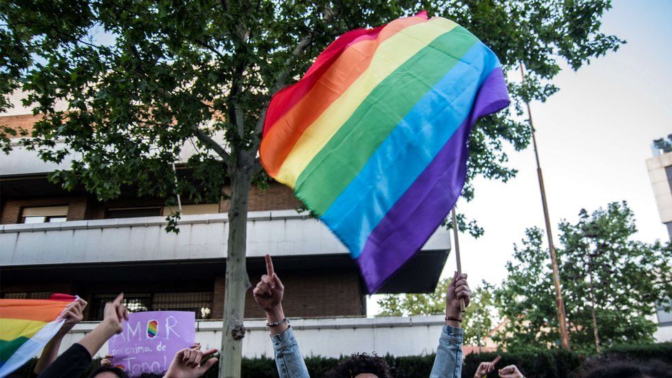 People protesting against LGBTQ persecution in Chechnya