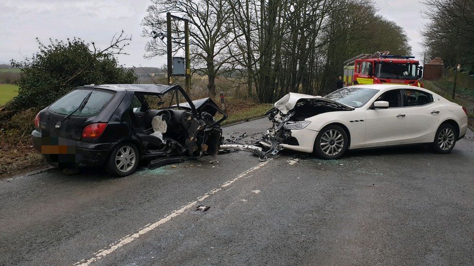 Crash on Main Road in Morley, Derbyshire