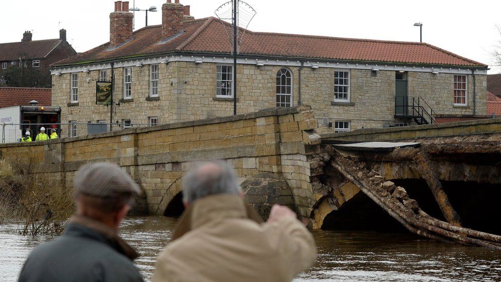 The bridge in Tadcaster that collapsed in the floods
