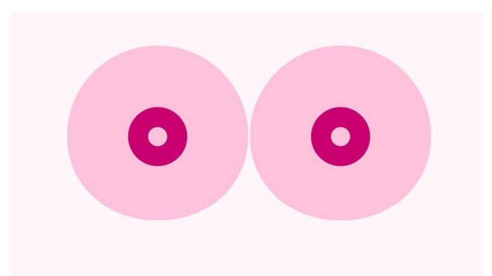 Screen grab from Cancerfonden shows two pink circles representing women breasts