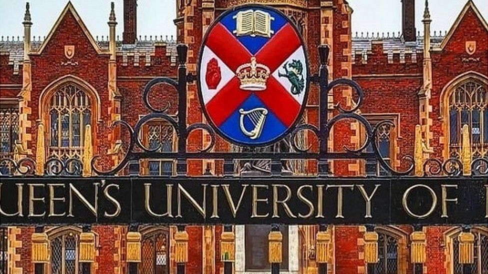 Queen's University Belfast crest at the front of the university