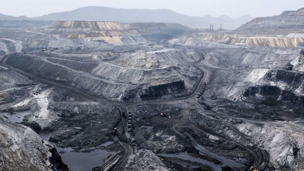 General view of an open coal mine near Mahagama, in the Indian state of Jharkhand on April 5, 2019