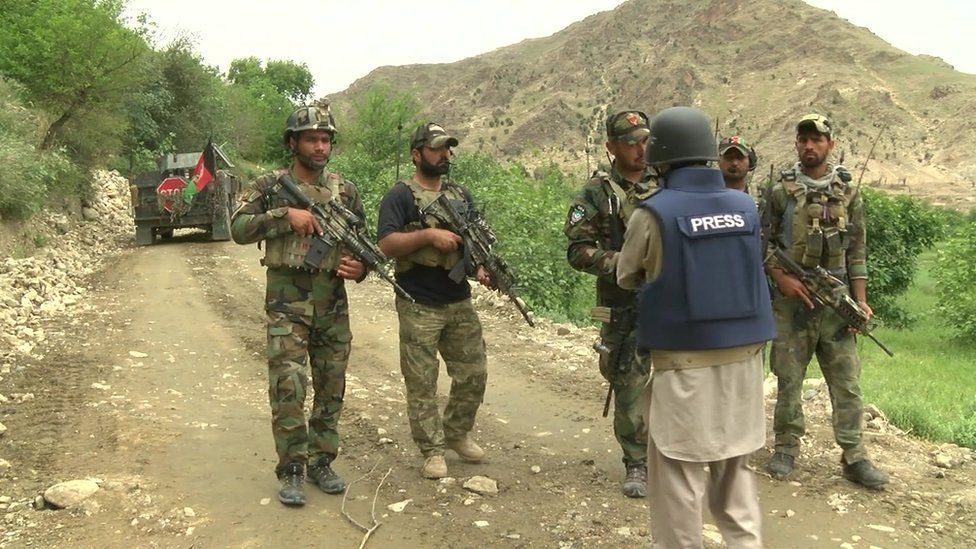 Afghan special forces close to the site of the MOAB strike