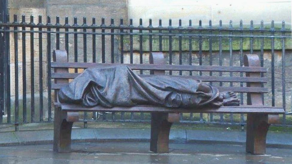 Homeless Jesus statue in Glasgow