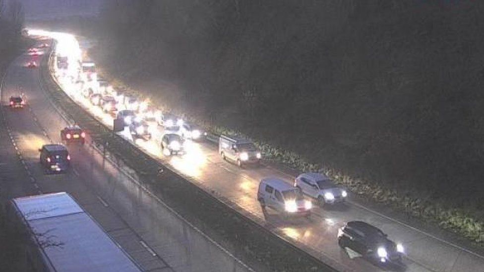 A4232 Delays after lorry crashes through central barrier BBC News