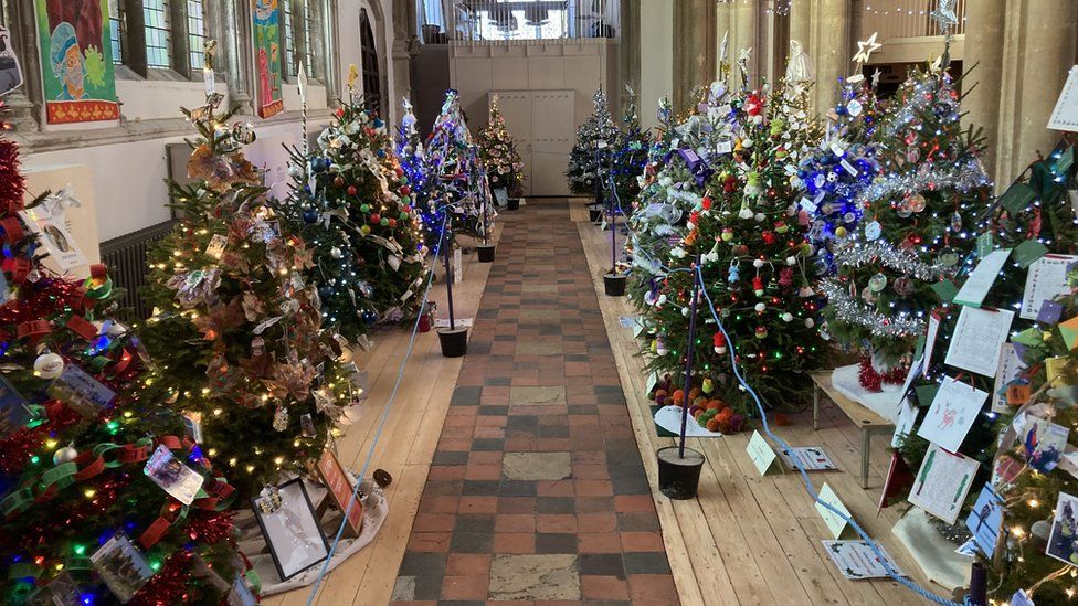 Christmas trees on display at Sudbury Arts Centre