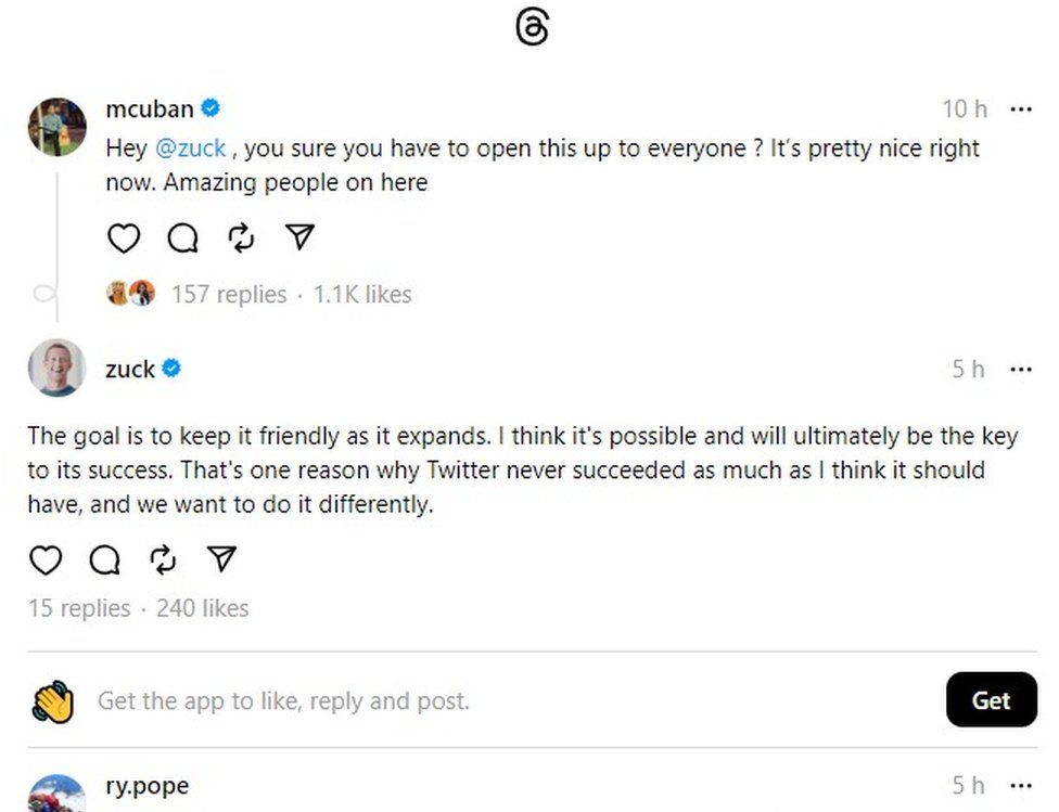 A Threads post from Mark Zuckerberg
