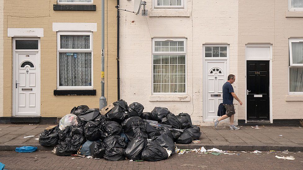 Bin bags piled up in Alum Rock, Birmingham