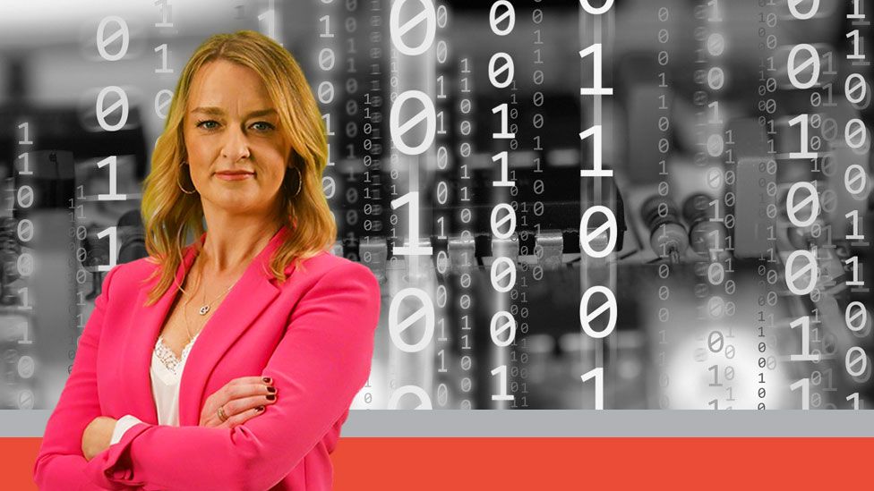 Composite image of Laura Kuenssberg and mocked up binary code