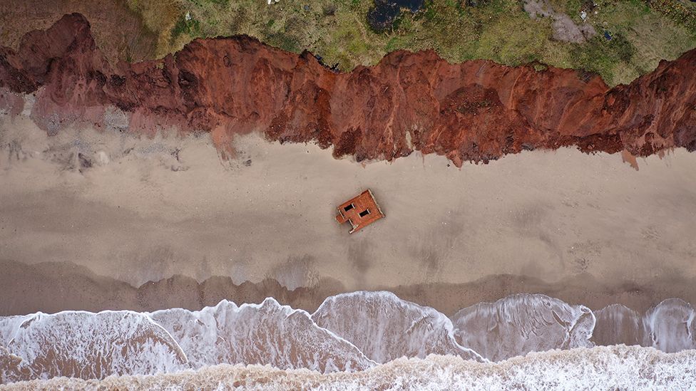 Aerial view of coastal erosion