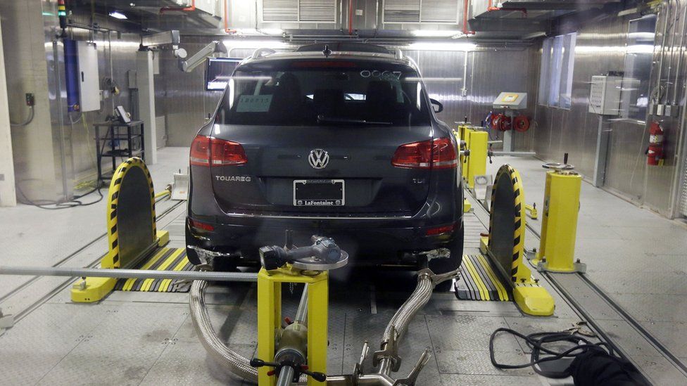 A VW car having an emissions test