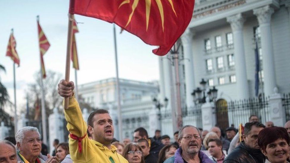 Protesters in Skopje demonstrate against the coalition deal
