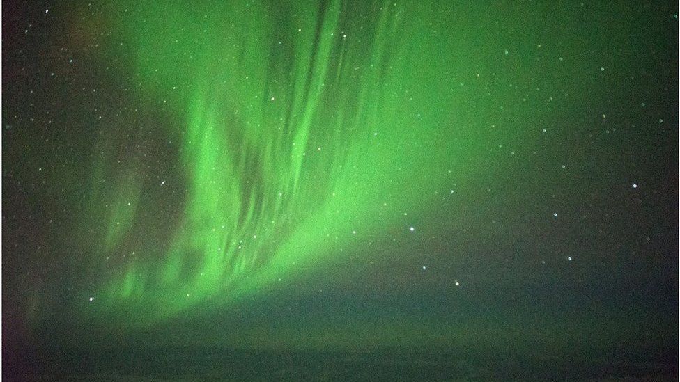 Green coloured aurora in photograph by Dr Ian Griffin taken on the night of Thursday 23 March 2017.