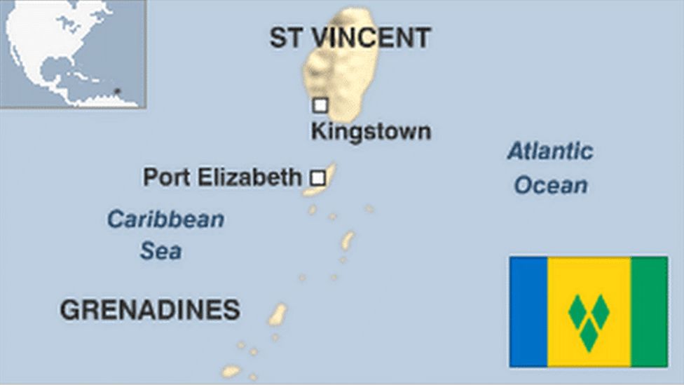 The map of St Vincent and the Grenadines
