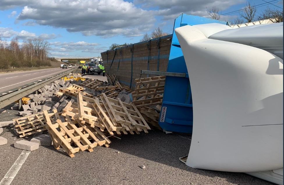 A120 Shut As Lorry Sheds Concrete Blocks Load - BBC News