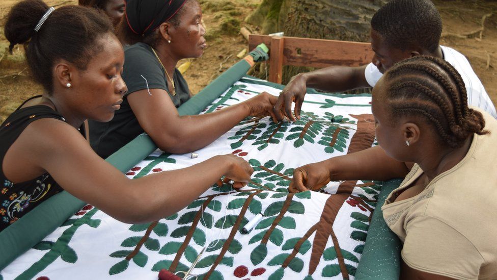 Quageh quilting group in Caldwell, Liberia, recreate Martha Ricks' Coffee Tree quilt