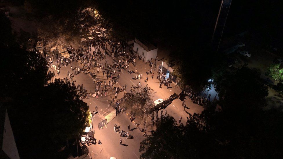 Arial view of protesters in Sudan