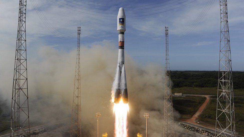 Soyuz rocket carrying Galileo GPS Satellites