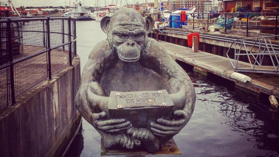 A monkey charity bowl in Hartlepool harbour