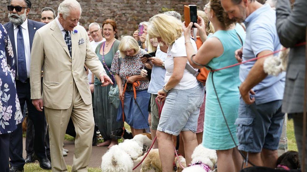 The Prince of Wales meets members of the public during a visit to Cockington Court in Torquay