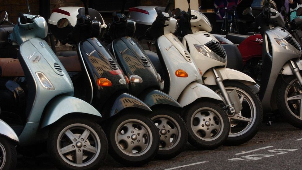 Row of scooters parked in London (file photo)