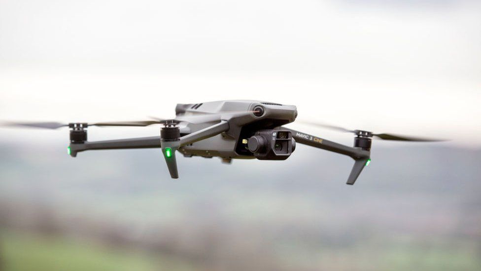 A DJI drone in flight