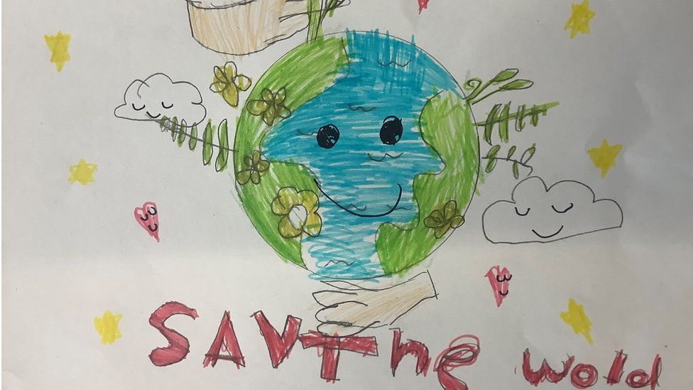 Hands holding earth draw with green plant growing, Environment earth day  