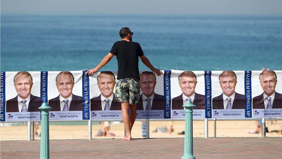 Предвыборные плакаты на пляже Бонди, 2013 г.
