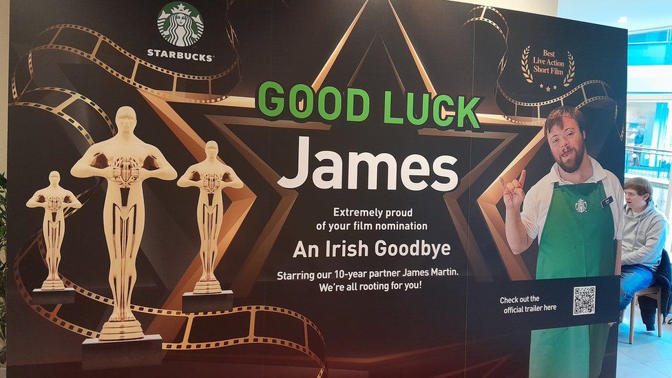 A poster in Starbucks in Belfast showing support for Martin who has worked there for about a decade