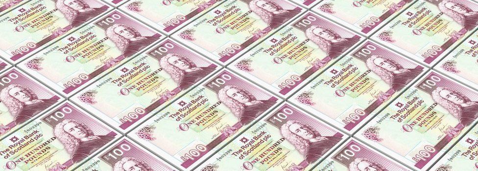 Scotland pound bills stacks background.