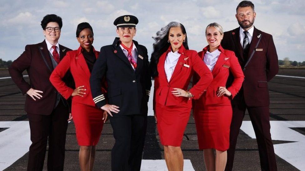 Virgin Atlantic crew wearing gender-neutral uniforms