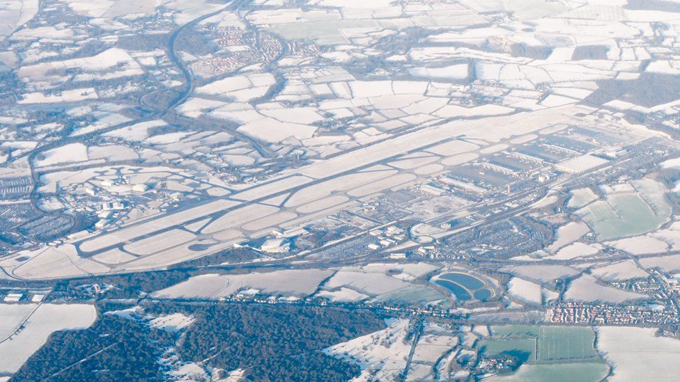 File photo of snow at Stansted Airport