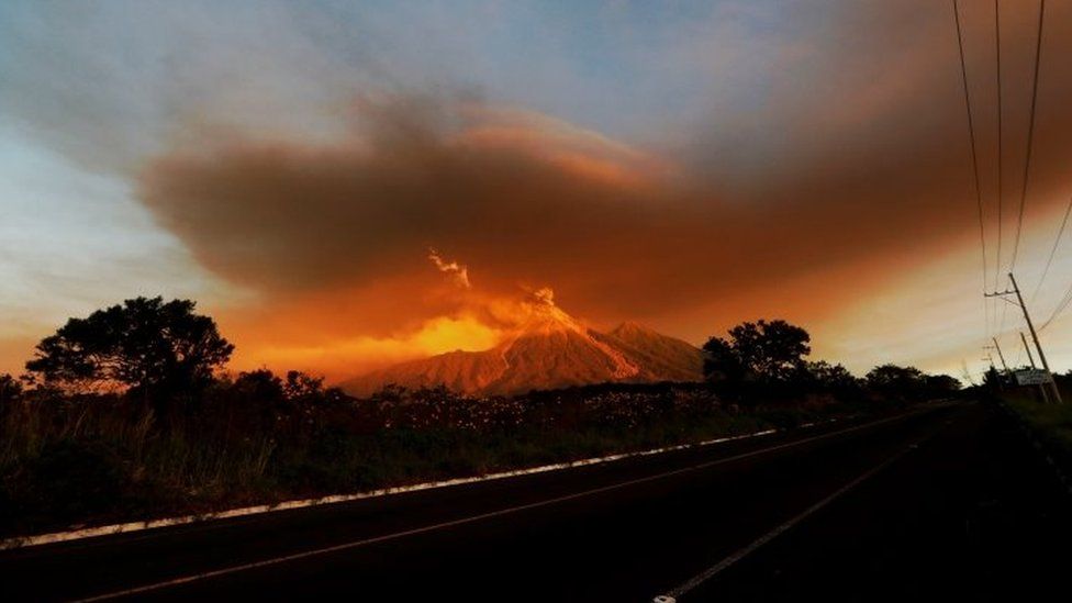 A view of the Fuego volcano eruption at sunrise, seen from El Rodeo, Escuintla, Guatemala, 19 November 2018.