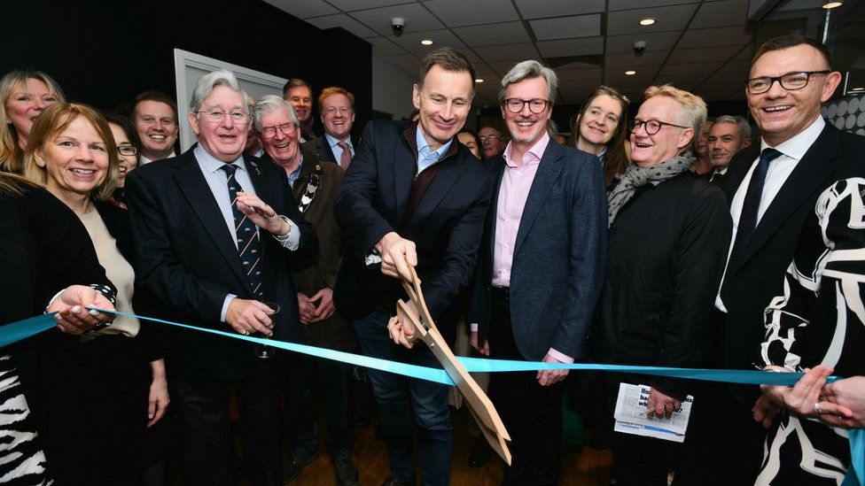 Chancellor Jeremy Hunt (centre) at the opening of the banking hub in High Street, Haslemere