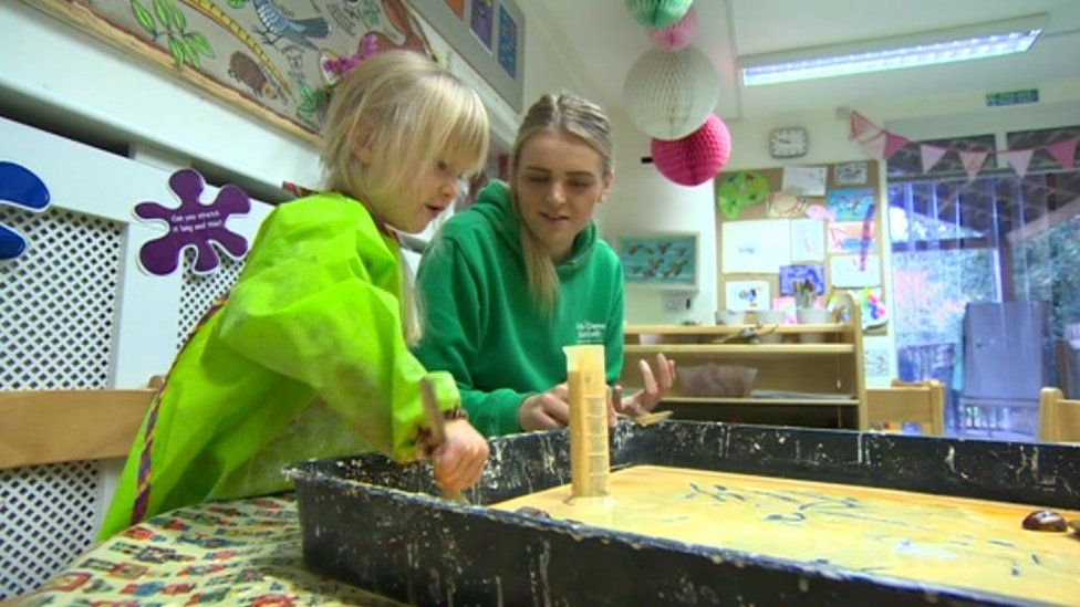 Children painting at a nursery in York