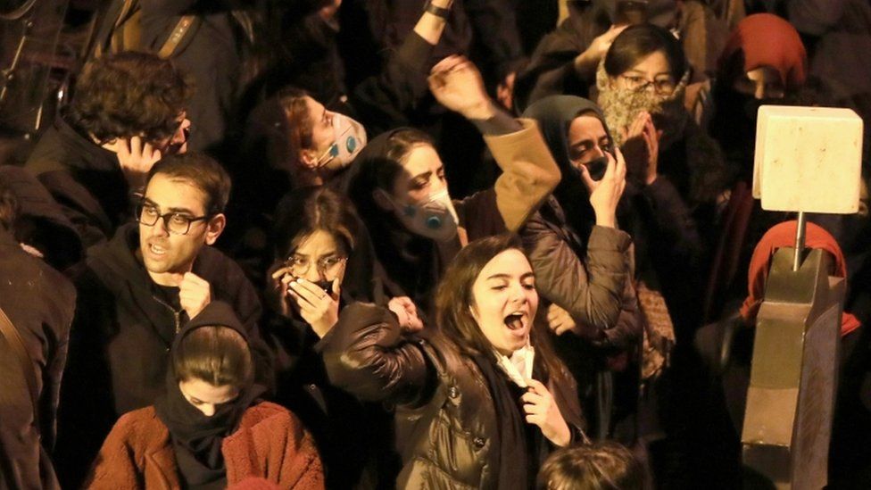 Students protests outside Amir Kabir University, Tehran, 11 January 2020
