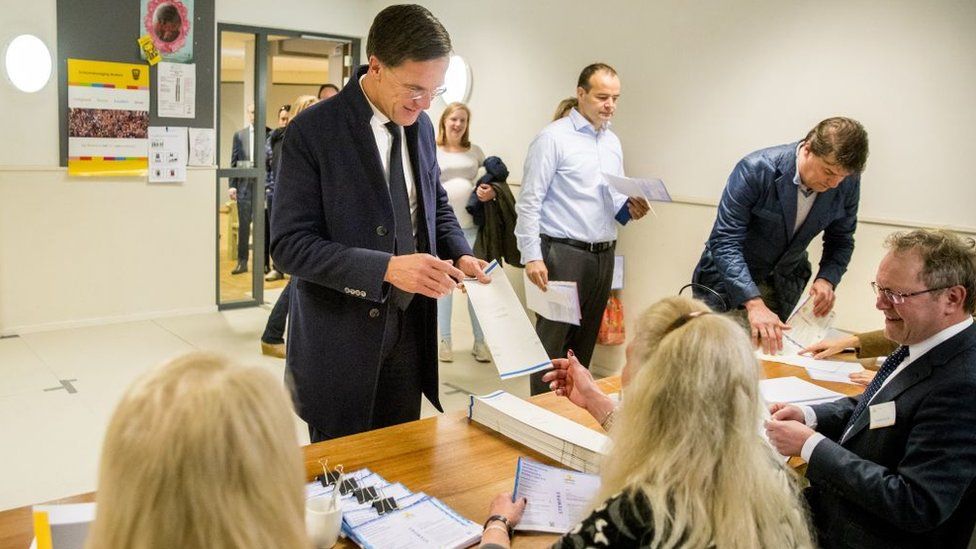 Netherlands PM Mark Rutte votes Wednesday in the referendum and coinciding municipal elections