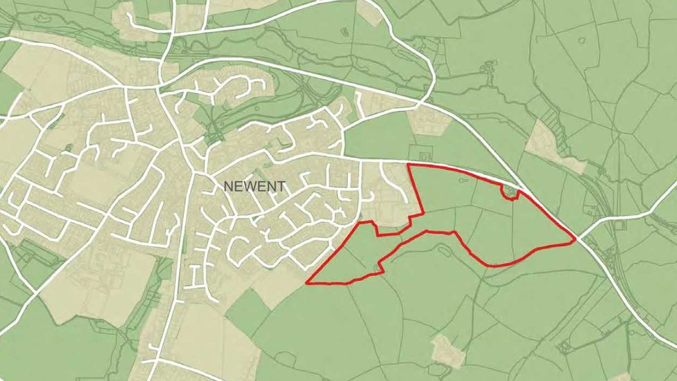 Map of plans submitted to the Forest of Dean District Council to develop almost 60 acres of agricultural land south of Gloucester Street, Newent.