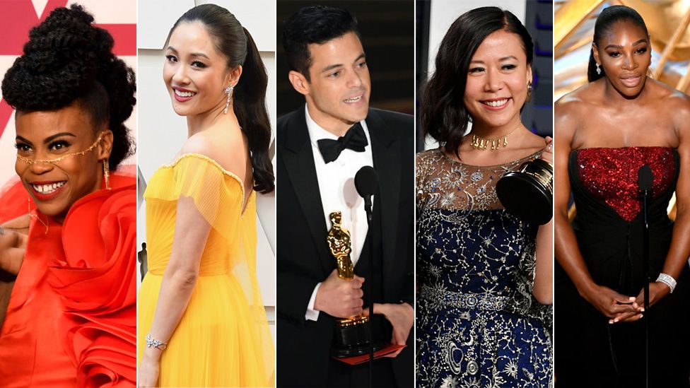 Left to right: Hannah Beachler. Constance Wu, Rami Malek, Domee Shi and Serena Williams