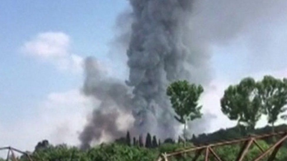 Video shows a huge plume of smoke and fireworks after the incident at a factory in Sakarya province.