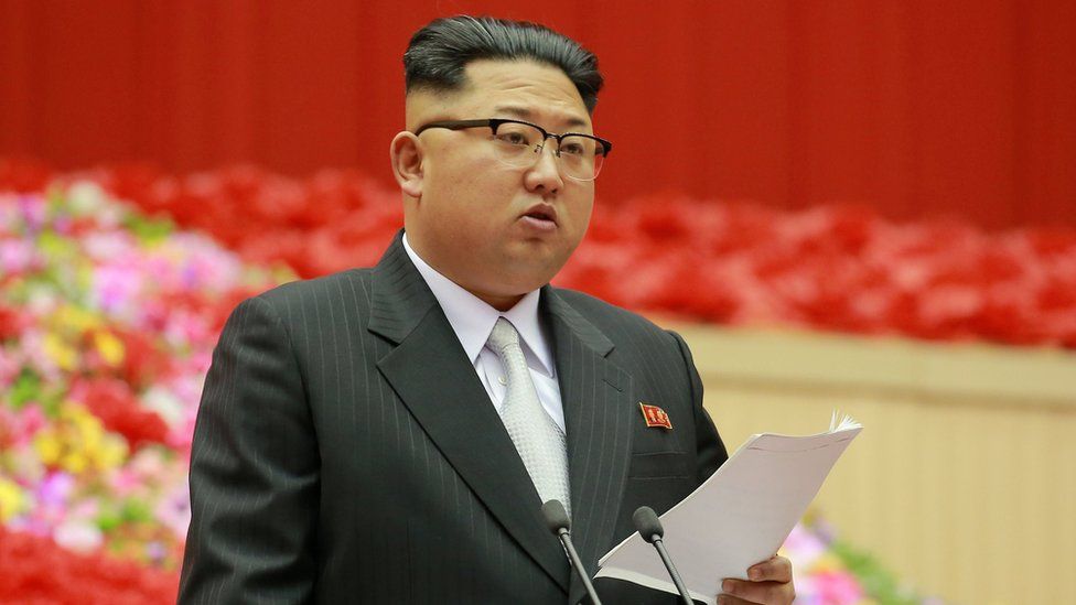 North Korean leader Kim Jong Un speaks during the first session of the first party committee meetingin Pyongyang