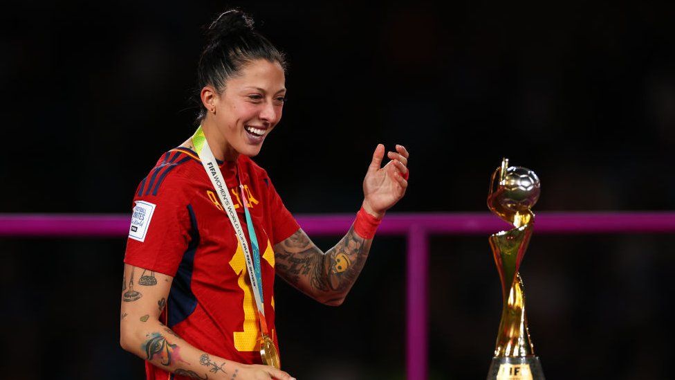 Jennifer Hermoso of Spain celebrates with the trophy during the FIFA Women's World Cup